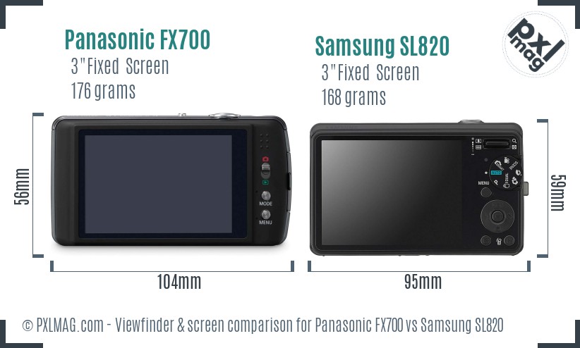 Panasonic FX700 vs Samsung SL820 Screen and Viewfinder comparison