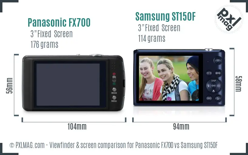 Panasonic FX700 vs Samsung ST150F Screen and Viewfinder comparison