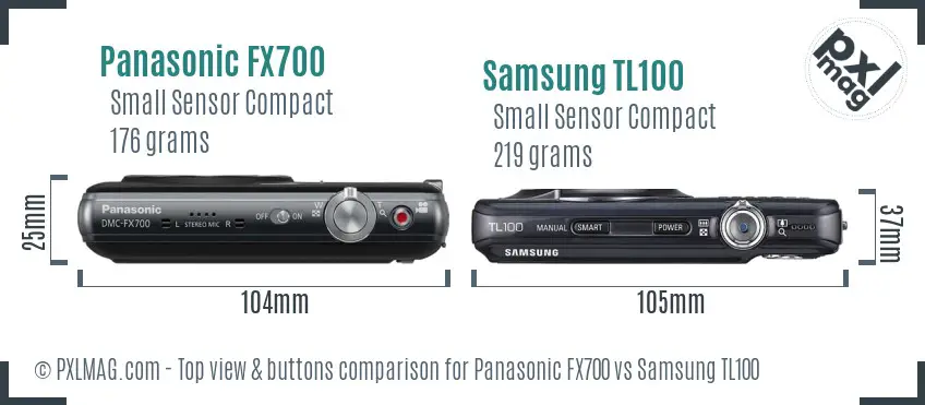 Panasonic FX700 vs Samsung TL100 top view buttons comparison Panasonic FX700 vs Samsung TL100 top view buttons comparison