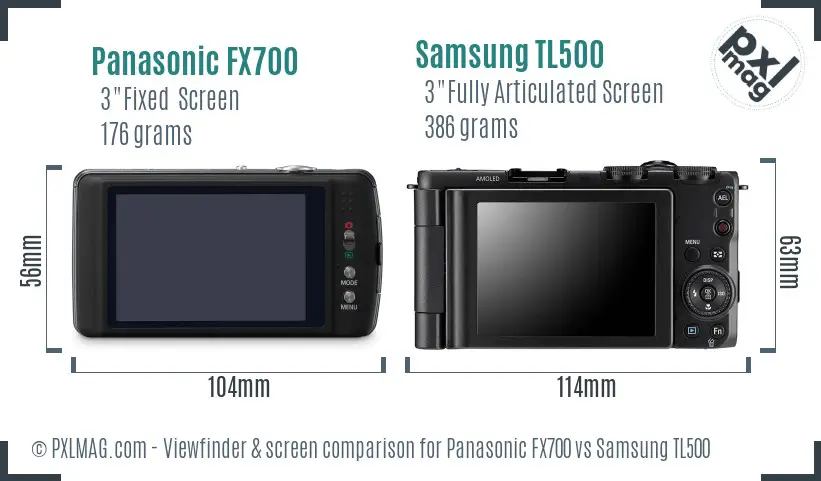 Panasonic FX700 vs Samsung TL500 Screen and Viewfinder comparison
