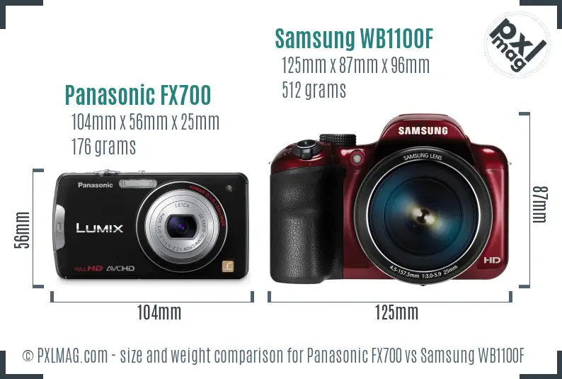 Panasonic FX700 vs Samsung WB1100F size comparison