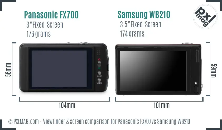 Panasonic FX700 vs Samsung WB210 Screen and Viewfinder comparison
