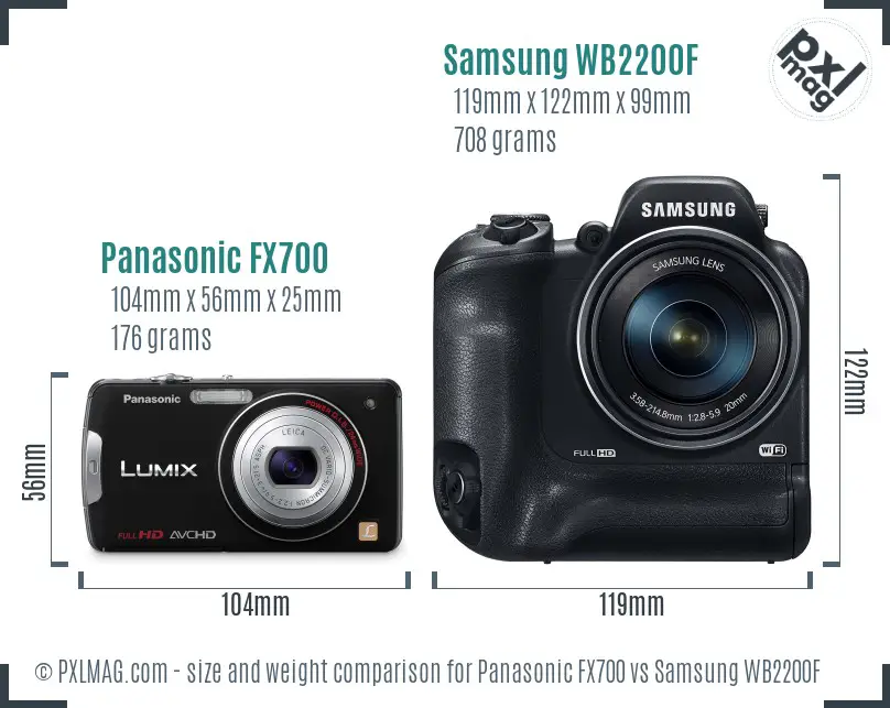 Panasonic FX700 vs Samsung WB2200F size comparison