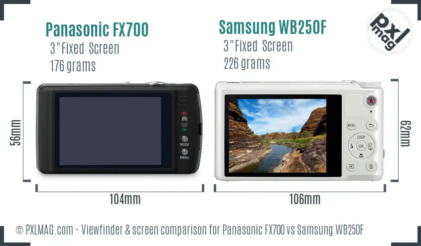 Panasonic FX700 vs Samsung WB250F Screen and Viewfinder comparison