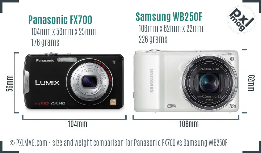 Panasonic FX700 vs Samsung WB250F size comparison