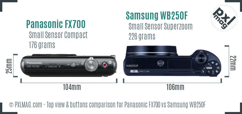 Panasonic FX700 vs Samsung WB250F top view buttons comparison