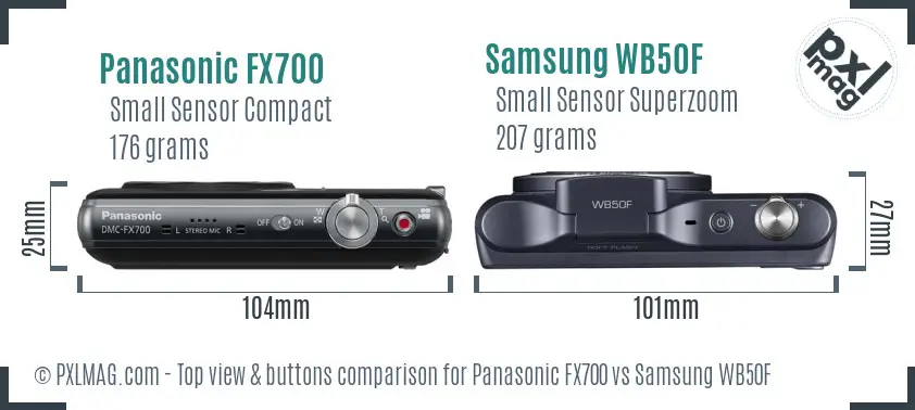 Panasonic FX700 vs Samsung WB50F top view buttons comparison Panasonic FX700 vs Samsung WB50F top view buttons comparison