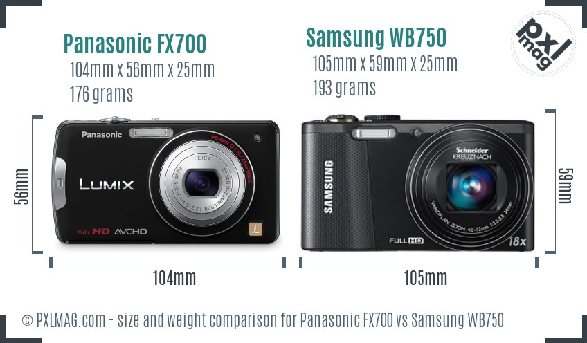 Panasonic FX700 vs Samsung WB750 size comparison