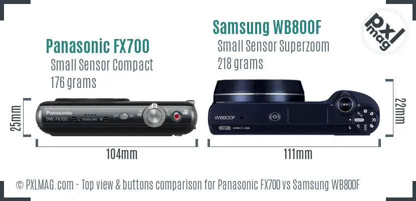 Panasonic FX700 vs Samsung WB800F top view buttons comparison Panasonic FX700 vs Samsung WB800F top view buttons comparison