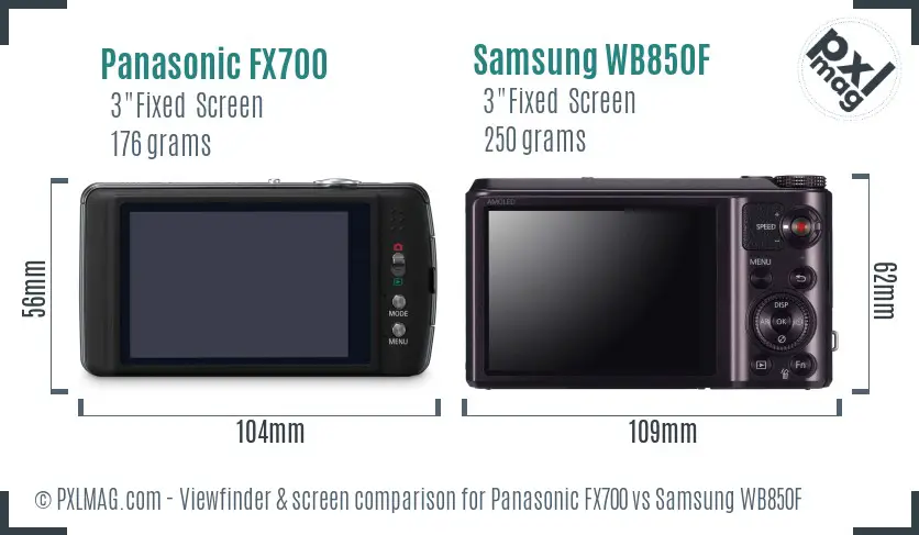 Panasonic FX700 vs Samsung WB850F Screen and Viewfinder comparison