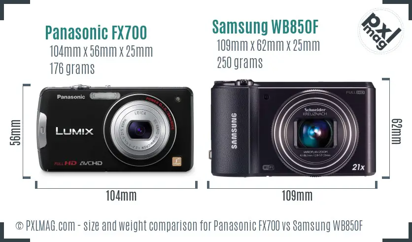 Panasonic FX700 vs Samsung WB850F size comparison