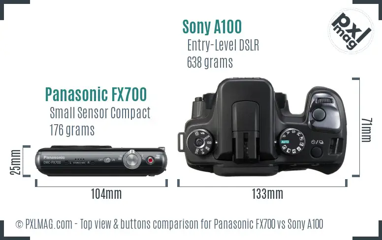 Panasonic FX700 vs Sony A100 top view buttons comparison