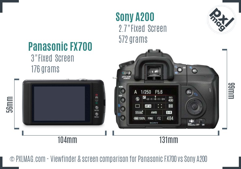 Panasonic FX700 vs Sony A200 Screen and Viewfinder comparison