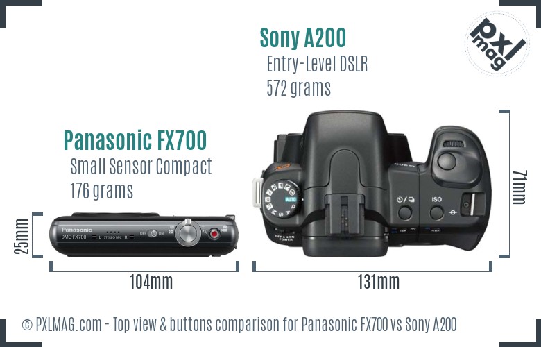 Panasonic FX700 vs Sony A200 top view buttons comparison
