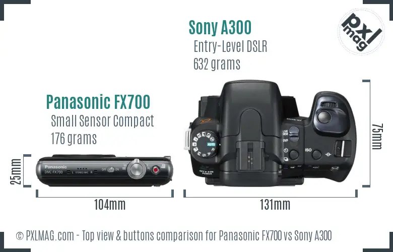Panasonic FX700 vs Sony A300 top view buttons comparison Panasonic FX700 vs Sony A300 top view buttons comparison