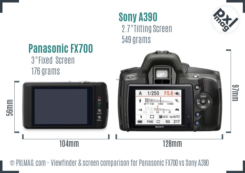 Panasonic FX700 vs Sony A390 Screen and Viewfinder comparison