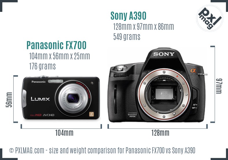 Panasonic FX700 vs Sony A390 size comparison