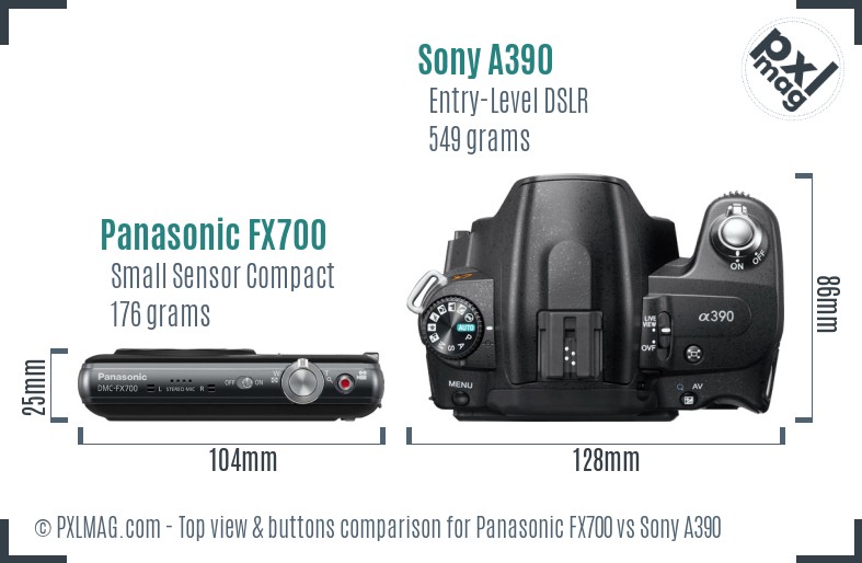 Panasonic FX700 vs Sony A390 top view buttons comparison