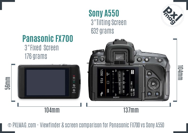Panasonic FX700 vs Sony A550 Screen and Viewfinder comparison