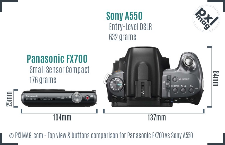 Panasonic FX700 vs Sony A550 top view buttons comparison