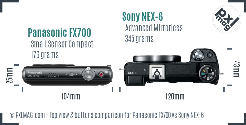 Panasonic FX700 vs Sony NEX-6 top view buttons comparison