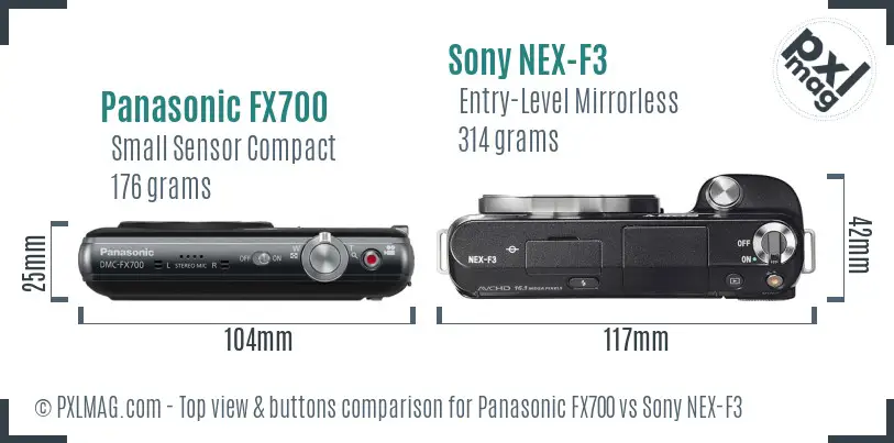 Panasonic FX700 vs Sony NEX-F3 top view buttons comparison