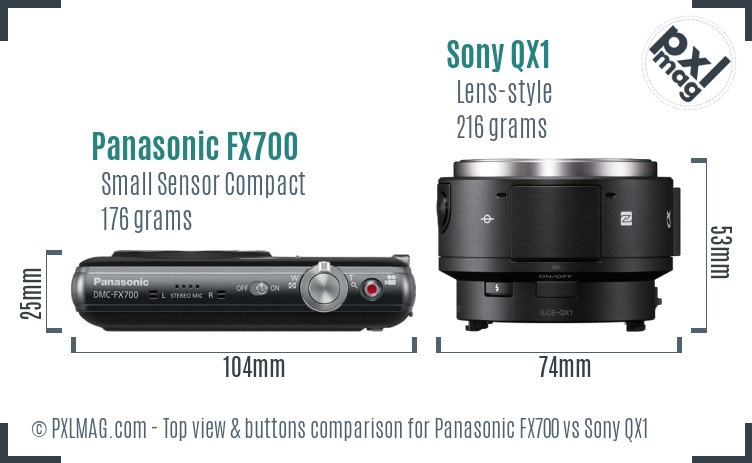 Panasonic FX700 vs Sony QX1 top view buttons comparison