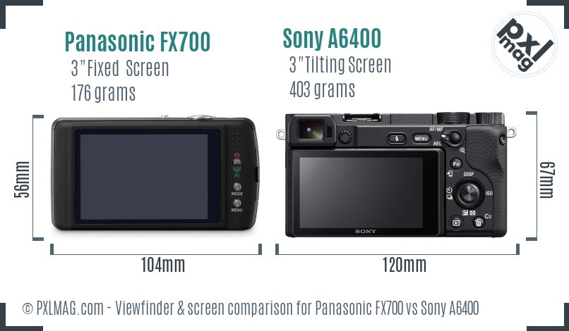Panasonic FX700 vs Sony A6400 Screen and Viewfinder comparison
