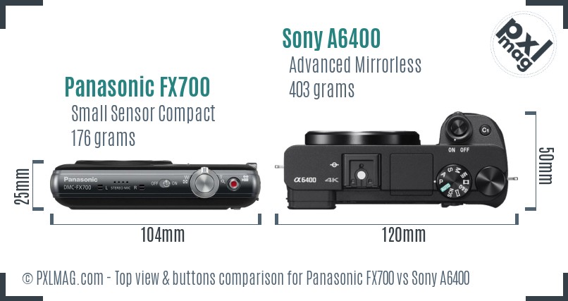 Panasonic FX700 vs Sony A6400 top view buttons comparison
