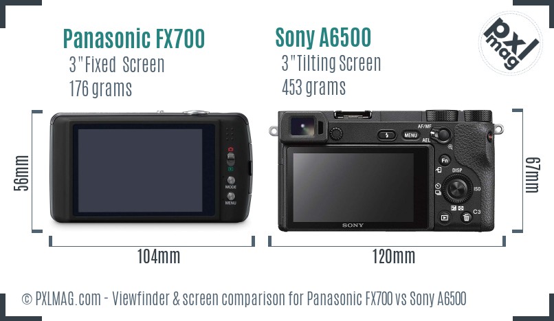 Panasonic FX700 vs Sony A6500 Screen and Viewfinder comparison