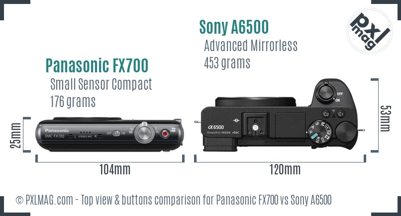 Panasonic FX700 vs Sony A6500 top view buttons comparison