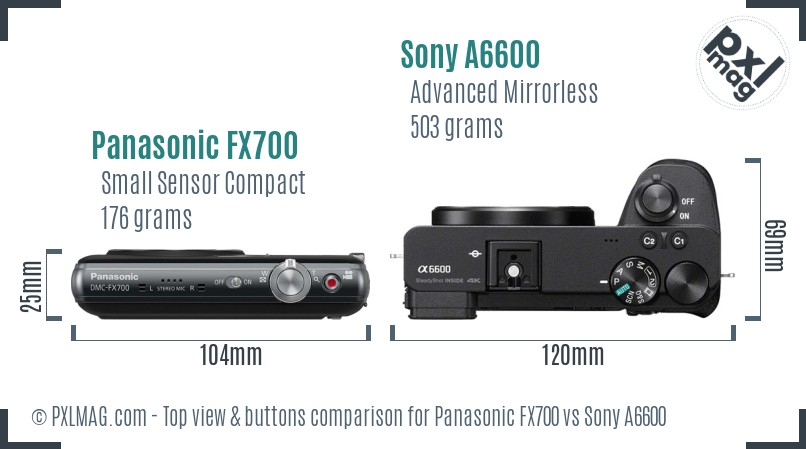 Panasonic FX700 vs Sony A6600 top view buttons comparison