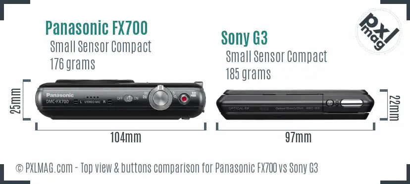 Panasonic FX700 vs Sony G3 top view buttons comparison Panasonic FX700 vs Sony G3 top view buttons comparison