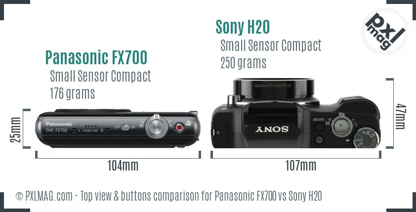 Panasonic FX700 vs Sony H20 top view buttons comparison Panasonic FX700 vs Sony H20 top view buttons comparison