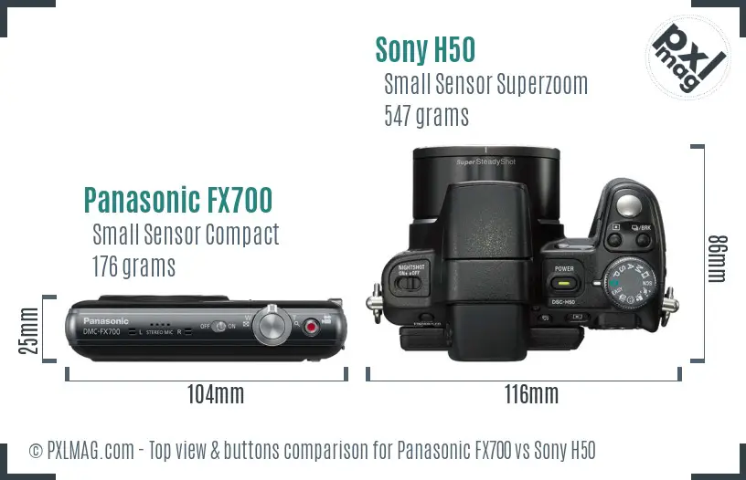Panasonic FX700 vs Sony H50 top view buttons comparison