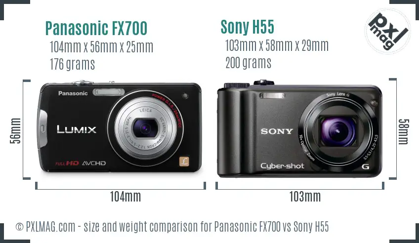 Panasonic FX700 vs Sony H55 size comparison