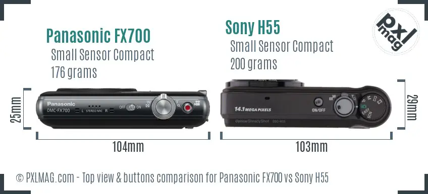 Panasonic FX700 vs Sony H55 top view buttons comparison