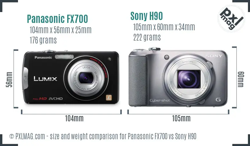 Panasonic FX700 vs Sony H90 size comparison
