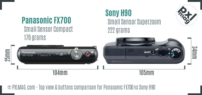 Panasonic FX700 vs Sony H90 top view buttons comparison