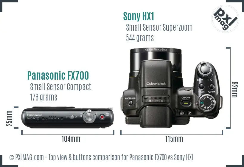 Panasonic FX700 vs Sony HX1 top view buttons comparison