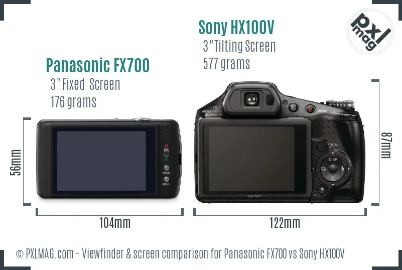 Panasonic FX700 vs Sony HX100V Screen and Viewfinder comparison