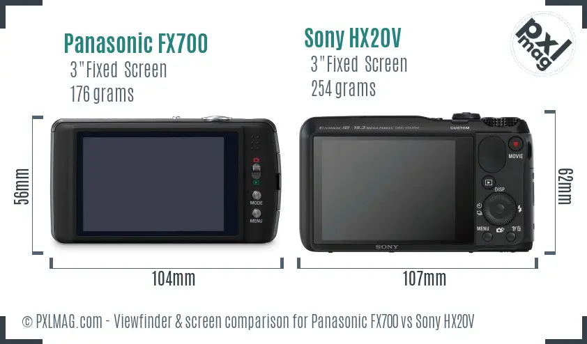 Panasonic FX700 vs Sony HX20V Screen and Viewfinder comparison