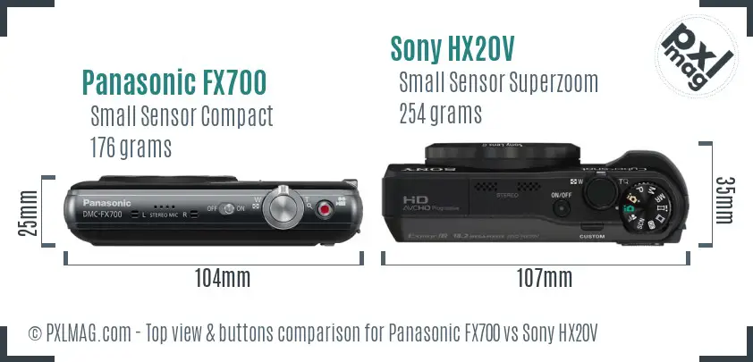 Panasonic FX700 vs Sony HX20V top view buttons comparison
