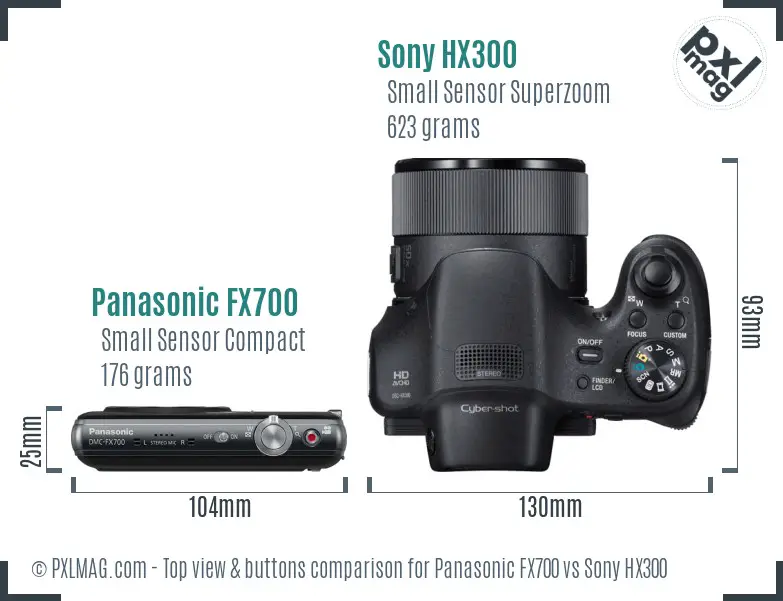 Panasonic FX700 vs Sony HX300 top view buttons comparison Panasonic FX700 vs Sony HX300 top view buttons comparison