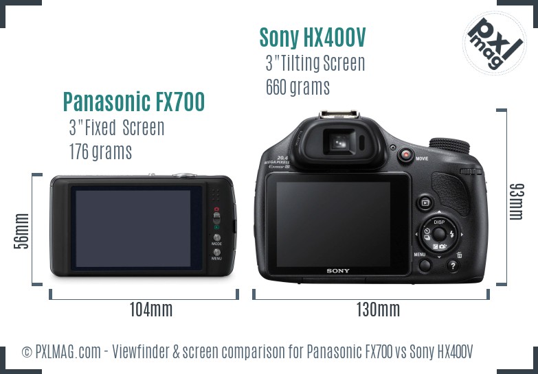 Panasonic FX700 vs Sony HX400V Screen and Viewfinder comparison