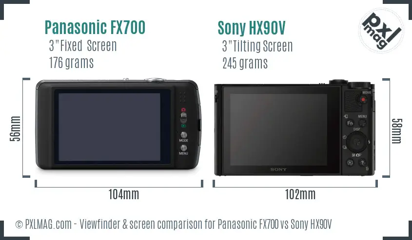 Panasonic FX700 vs Sony HX90V Screen and Viewfinder comparison