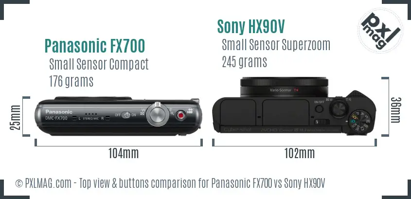 Panasonic FX700 vs Sony HX90V top view buttons comparison