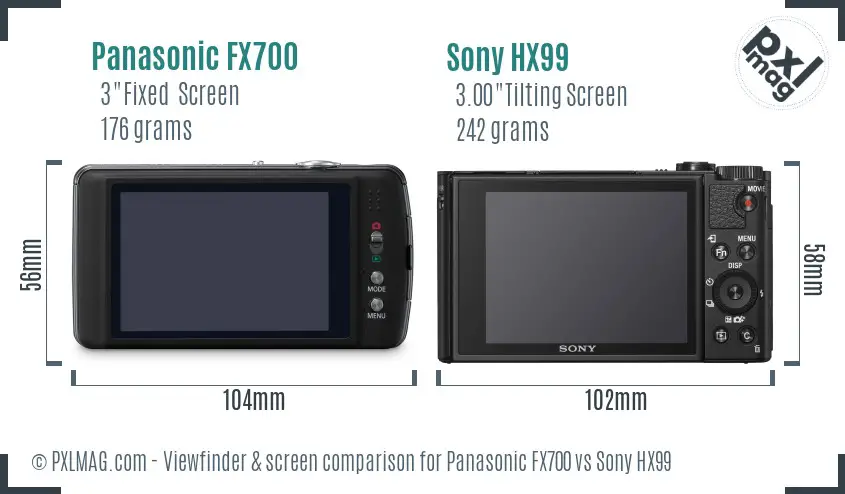 Panasonic FX700 vs Sony HX99 Screen and Viewfinder comparison