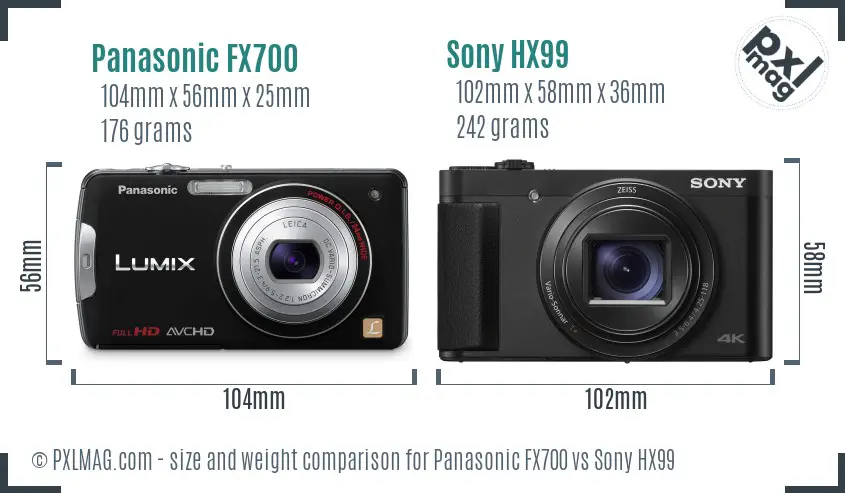 Panasonic FX700 vs Sony HX99 size comparison