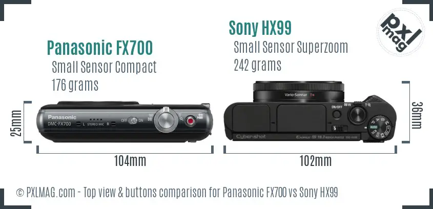 Panasonic FX700 vs Sony HX99 top view buttons comparison